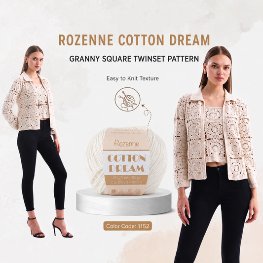 Rozenne Cotton Dream Granny Square Twinset Pattern