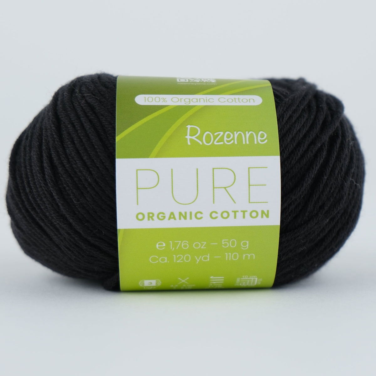 Rozenne Pure Organic Cotton Yarn 2113 Black Main Rozenneyarns.com