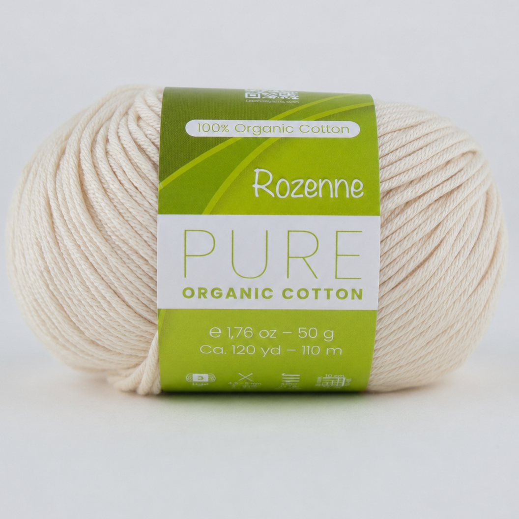 Rozenne Pure Organic Cotton Yarn 2118 Light Cream Main Rozenneyarns.com